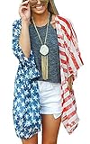 Women's American Flag Print Kimono Cover Up Tops Shirt Patriotic Cardigan