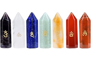 TGS Gems 7pcs Chakra Tower Crystal Stones Natural Reiki Healing Crystals Gemstones with Engraved Chakra Symbol Chakra Stone Kit for Meditation Crystal
