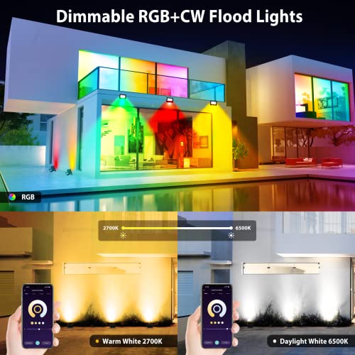 Upgraded LED Flood Light Outdoor Indoor 2500LM, DIY RGB Color Changing