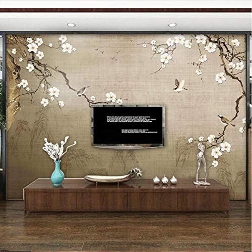 通常便なら送料無料 壁画の壁紙装飾 ヴィンテージ壁紙3d手描きの中国風梅の花鳥写真壁壁画リビングルームテレビソファ背景壁紙 450x300cm