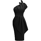Memoriesea Women's Elegant One Shoulder Pleated Detail Bodycon Party Club Midi Dress