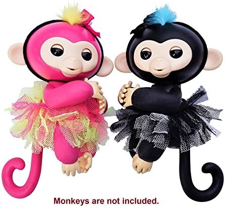 MONKEY GLAM - 4 PIECE GLAMOROUS REVERSIBLE TUTU AND HEADBAND SET - Perfect for dolls and Interactive Baby Monkeys - Great Xmas gift accessory (Pink Black)