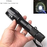 CISNO 5 Modes 1200 Lumens Cree T6 LED Zoomable Handheld Flashlight Tactical Adjustable Focus Torch for Hiking Light Lamp No Battery
