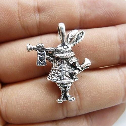 3 pcs 27x21mm Antique Silver 3D Alice Rabbit Bunny Charm Pendant (NS739)