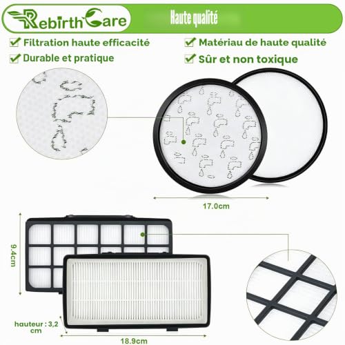 Rebirthcare ZR006001 Filters for Rowenta X-Trem Power Cyclonic/Silence Force Cyclonic RO69xx RO72xx RO7Bxx RO7Cxx RO6924EA RO6931EA RO7236EA RO7260EA RO7C19EA RO7C66EA RO7B13EA Filter Accessories