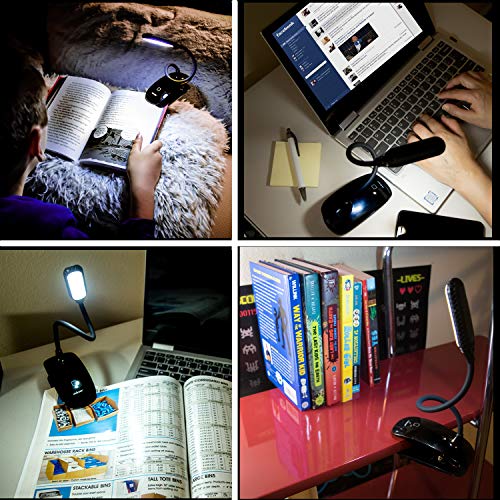 UBIKORT Book Light, LED Clip on Reading Light, Flexible Book Reading Lamp, USB Rechargeable Bedside Desk Lamp with 3 Levels Brightness, Touch Switch, Eye Protection for Reading in Bed (Black)