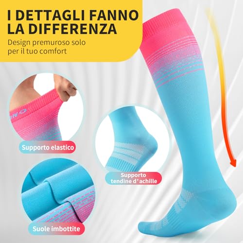 CAMBIVO Graduated Compression Socks Women Men 3 Pairs Compression Knee High Socks 15-20 mmHg, Breathable Long Elastic Socks for Yoga, Cycling, Sports, Travel, Fashion, Varicose Veins and Recovery