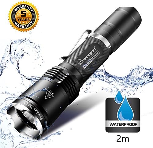 Tactical Flashlight CREE LED Flashlight waterproof Lighting Lamp Torch with Rechargeable 18650 Battery ,Grey