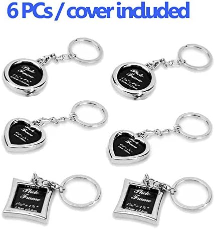 Key Ring with Photo Frame - Stainless Steel 6 PCs Round, Square and Heart Shape Small Metal Personalized Family Picture Keyring DIY Key Chain Kit for Women and Men by “wonder X”