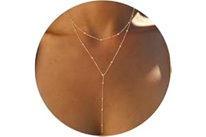 Lariat Gold Necklace for Women Dainty Long Necklace Gold Plated Silver Y-Shaped Pendant Necklaces Beaded Chain Drop Necklaces