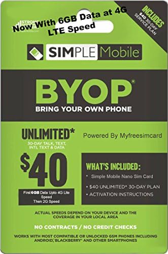 Simple Mobile Nano Sim Card With $40 Plan Included 4 GB Data Unlimited Calls Text
