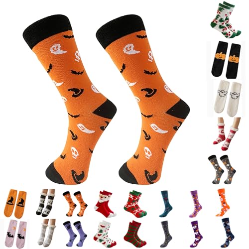 DFSDJEUW halloween slippers Halloween Socks Women Men Teen Boys- Fun Novelty Sock Funny Fluffy Cute Winter Warm Bed Sock Novelty Gifts for Women Costume Party Accessories Orange