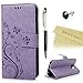 Galaxy S6 Edge Case - Mavis's Diary Embossed Wallet Fashion Floral PU Leather Magnetic Clip Card Holders Folio Cover for Samsung Galaxy S6 Edge with Hand Strap & Crystal Pen & Dust Plug - Violet