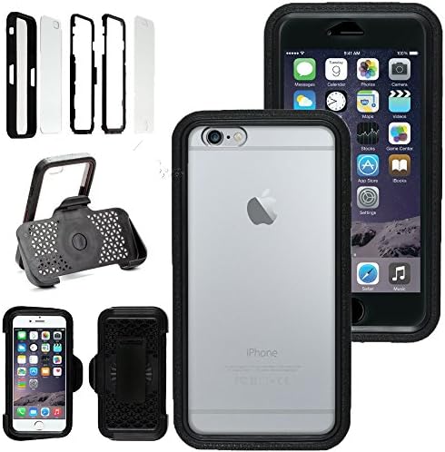 For iPhone 6/6S Case, Kecko® Heavy Duty Protective Clear Shockproof Slim Bumper Rugged Hybrid Soft Case W/ Screen Protector And Belt Clip Holster for Apple iPhone 6/6S (Black)