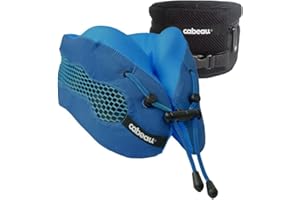 Evolution Cool Travel Neck Pillow by Cabeau - Cooling Airflow Vents, Memory Foam Neck Support, and Adjustable Clasp - Comfort On-The-Go with Carrying Case - Airplane, Train, Car, and Gaming (Blue)
