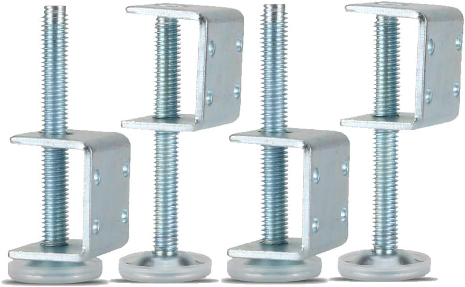 Gasea 4 Packs Heavy Duty Adjustable U Brackets Baseboard with Levelling Feet, U Furniture Leg Levelers, M10 Threaded Feet with Mounts Mounting Brackets