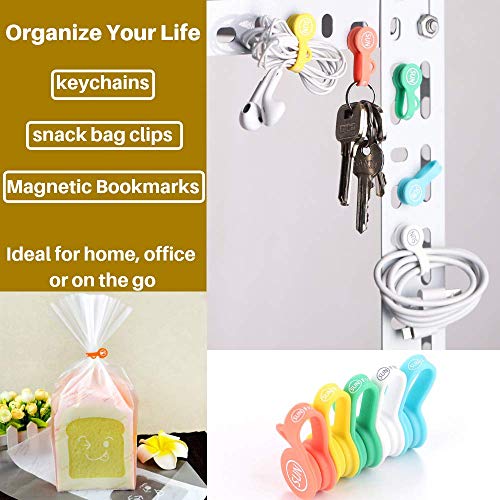 SUNFICON Earbuds Cord Organizers Magnetic Cable Clips Bookmark Whiteboard Noticeboard Fridge Magnets Keychain Headphone Cable USB Charging Cord Manager Keeper Wrap Twist Ties Strap, 5 Pack - Thumbnail 2