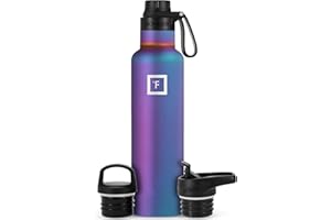 Camping & Hiking Hydration Canteen with Spout Lid (3 Lids) - Double Walled Stainless Steel Insulated Water Bottle - Leak Proo