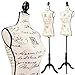 Female Postage print vintage-style fabric Mannequin Dress Form (On Black Tripod Stand)