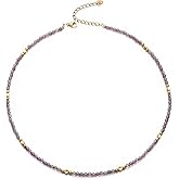 Aleasha Gemstone Beaded Choker Spinel Lapis Lazuli Amethyst Turquoise 14" Necklace for Women Gold Stainless Steel Handmade Strand Boho Jewelry