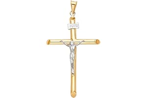 TOP GOLD & DIAMOND JEWELRY 14k Two Tone Gold Religious Crucifix Cross Charm Pendant - 58 X 28 MM Real Gold Jesus Cross Necklace Pendant - Best Gift for Men and Women