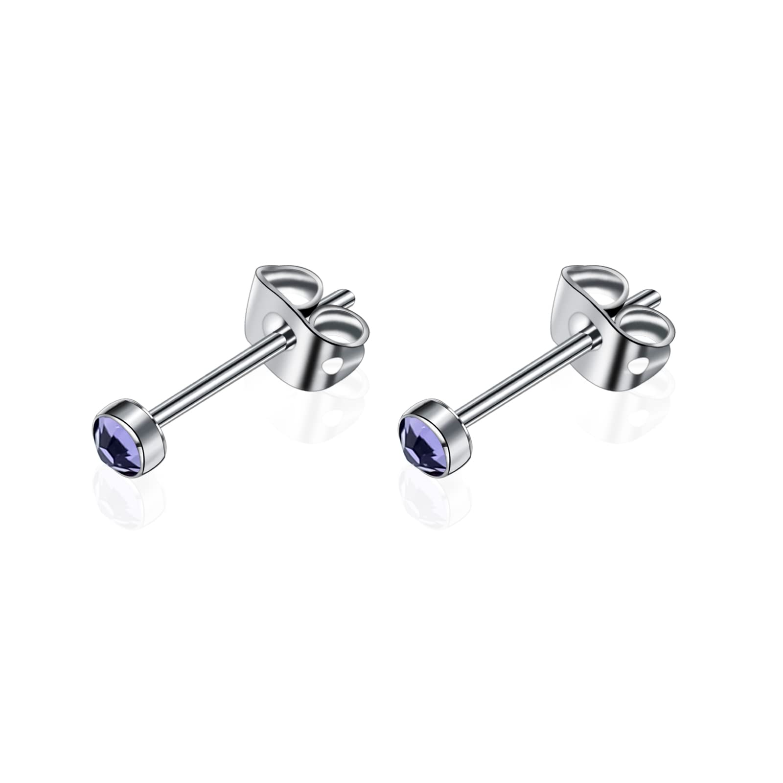 Artskin G23 Titanium Crystal Stud Earrings for Women Men Girls Hypoallergenic Nickel Free 3mm Dainty Elegant Classic Stud Earrings for Sensitive Ears (3MM, Tanzanite)