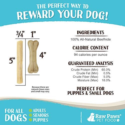 Raw Paws Dog Treats Variety Pack 5" Compressed Rawhide Sticks & 4