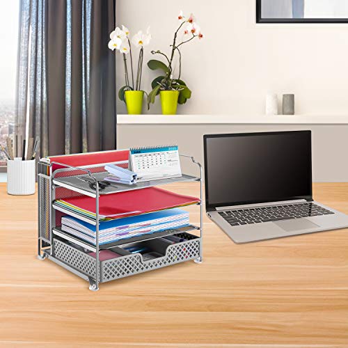Simple Trending 4Trays Mesh Office Supplies Desk Organizer, Desktop