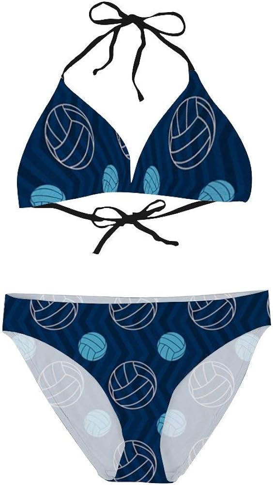 Blue Wave Dots Volleyball Bikini Set Two Piece Halter Sexy