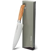 WICKWILLOW 8 Inch Chef Knife – Razor Sharp Swedish Steel Kitchen Knife with Italian Olive Wood Handle – Premium Cutting Knife for Meat, Vegetables & Prep – Gift for Home Cooks & Chefs