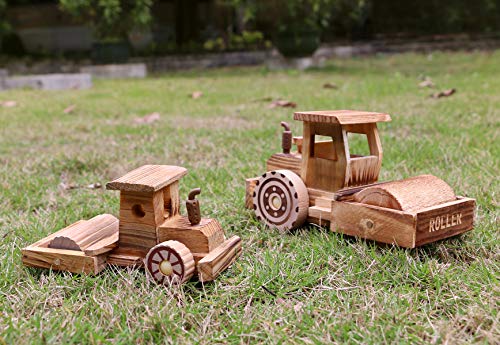 Dedoot Wooden Road Roller Model Decor 2 Pcs Wood Road Roller Construction Steamroller Truck Construction Vehicle Rollers for Gift Home Decor Tabletop Ornament - Thumbnail 6