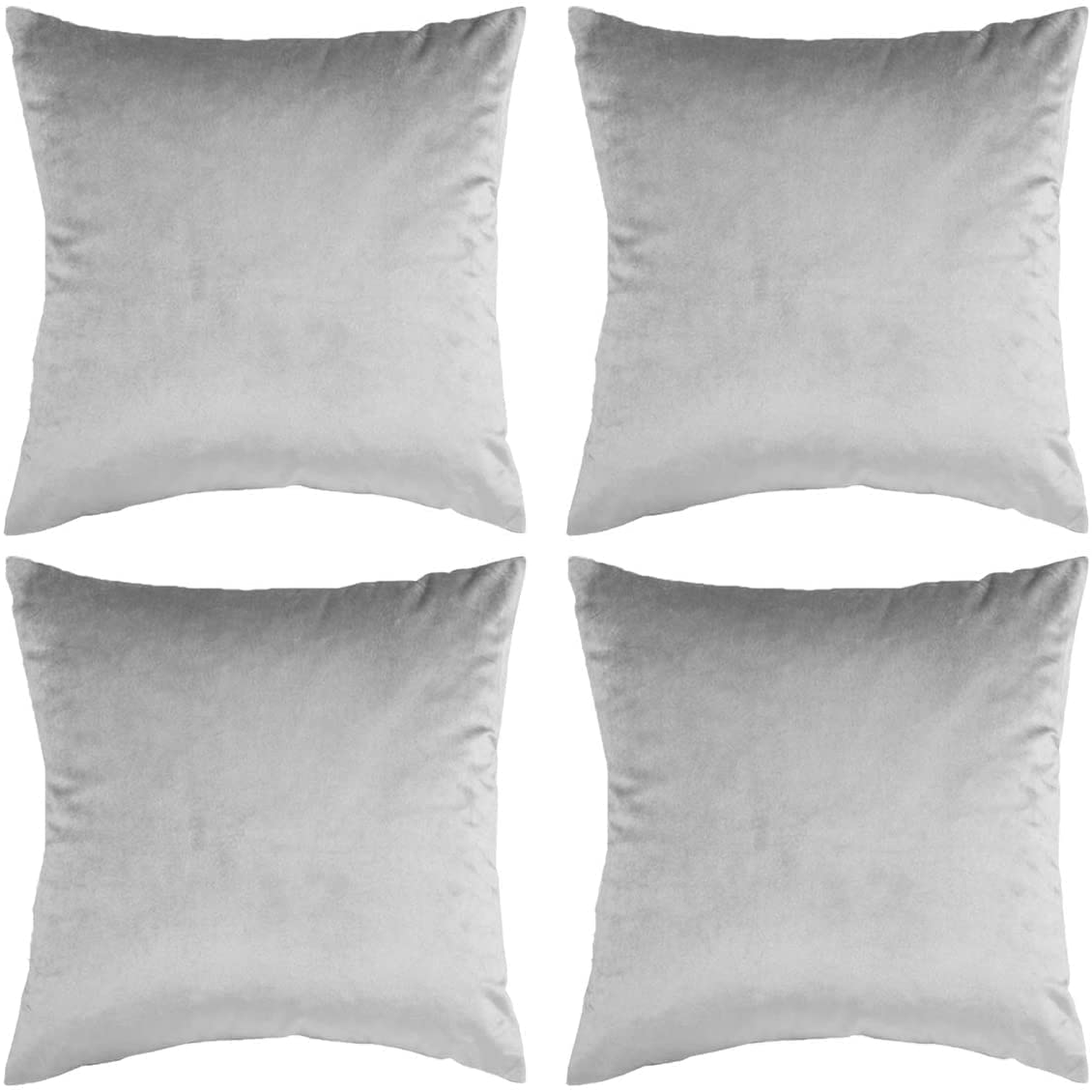 SWISSPACK 18"X 18" 4 PCS Velvet Soft Decorative Square Throw Pillow Case Cushion Covers Pillowcases for Livingroom Sofa Bedroom with Invisible Zipper!BIG SIZE! 45X45 CMS, SILVER GREY