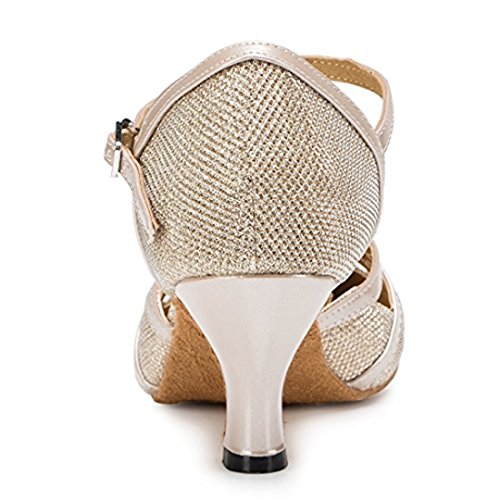 TDA Womens Mid Heel 6cm Champagne PU Leather Salsa Tango Ballroom Latin Party Dance Shoes CM101 4.5 M US - Thumbnail 2