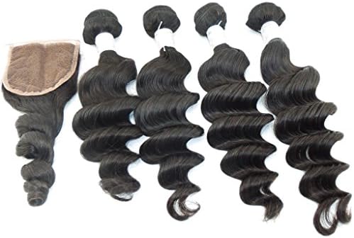 Vedar Beauty 4Bundles+1Closure Natural Clor Loose Wave Hair Virgin Malaysian Hair 4Pcs14" 16" 18" 20"and 1Piece Remy Hair Closure(4*)14"