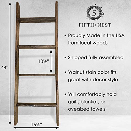 Blanket Ladder Shelf Rustic Farmhouse Home Decor Wooden 4 Foot, Made In The USA To Display Blankets, Quilts, Towels and Linens