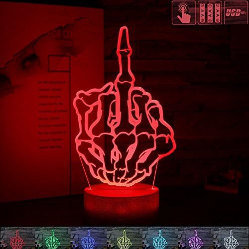 Gift Ideas Sarcastic Middle Finger Night Lights 3D Illusion Lamp Led Desk Lamps Unique Gifts for Baby Home Decor Office Bedroom Party Decorations Nursery Lighting 7 Color Crackle Paint Base