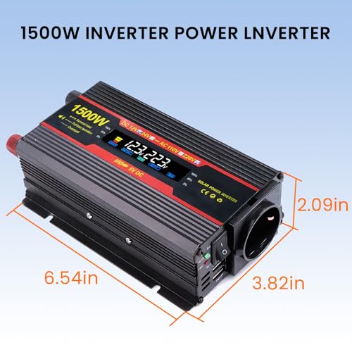 Lnopever 1500 W Power Inverter 12 V 220 V, Premium Avec Alum Cigare, Current Converter with 2 USB Ports, for Car, Steam Boat, Car Camper Refrigerator and Computer
