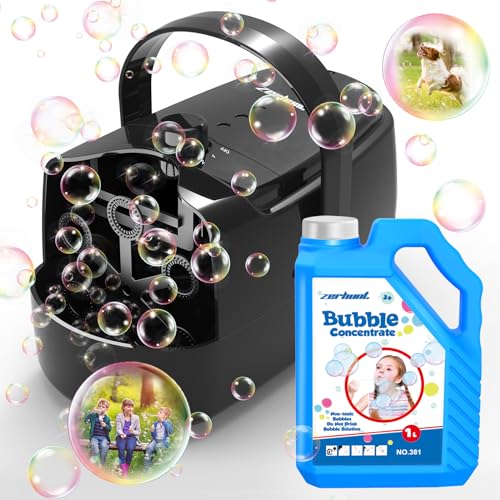 Bubble Machine Durable Automatic Bubble Blower and Zerhunt Bubble Solution: 33.8OZ Bubble Concentrate Solution for Bubble Machine