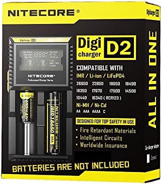 2 Samsung INR18650 Battery and Nitecore D2 Intelligent Digi Charger - US PLUG BLACK LH0027203 with LCD Monitor for 26650 18650 16340 RCR123 14500 10400 AAAA AAA AA C Batteries