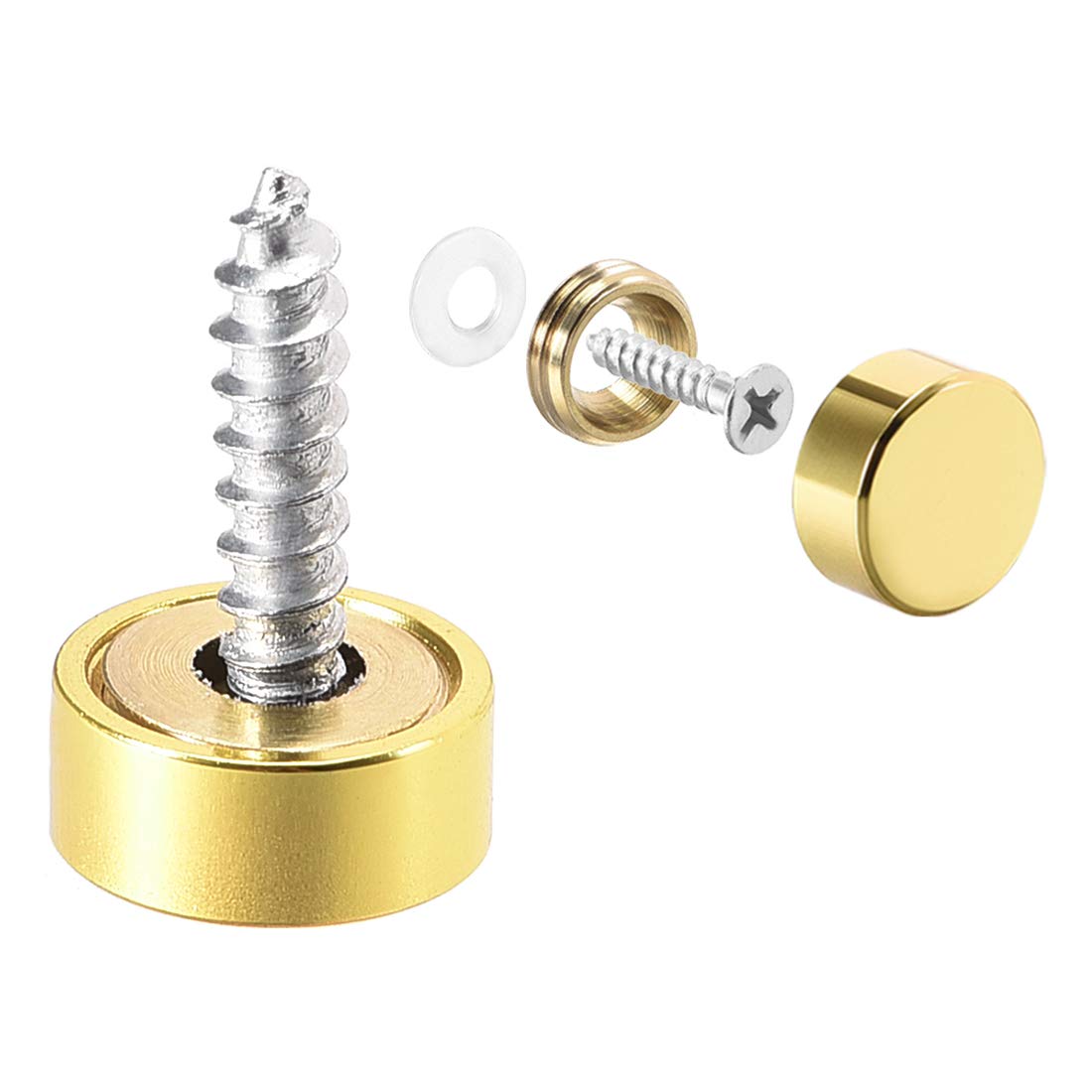sourcing map Mirror Screws, Decorative Cap Fasteners Cover Nails, Electroplated, Golden Silver 12mm/0.47" Brass 8pcs