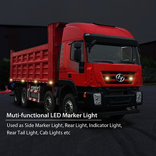 Justech 4PCS Side Marker Lights LED Front Rear Lights Lamps Universal Indicator of Position 12V 24V with Amber Bulbs for Truck Trailer Van Caravan Lorry Car Bus