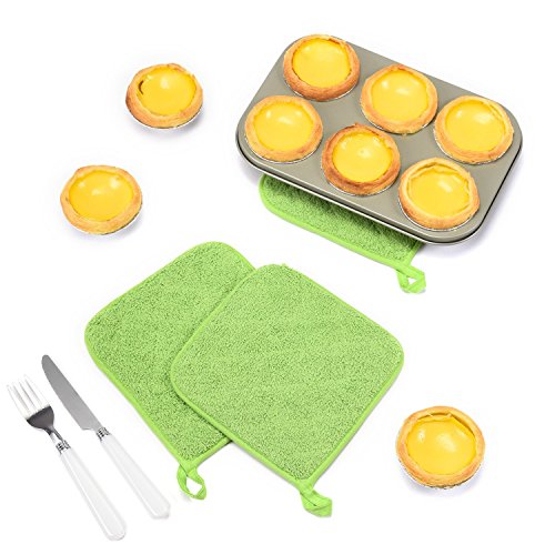 100% Cotton Kitchen Everyday Basic Terry Pot holder Heat Resistant Coaster Potholder for Cooking and Baking Set of 5 Apple Green