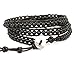 BLUEYES COLLECTION "Insistent" Black Agate Onyx Gemstone Beads Genuine Leather Bracelet,3 Wrap 4mm/bead