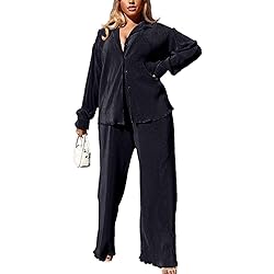 kaimimei Women 2Pcs Casual Outfits Set Button Down