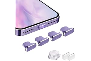 VIWIEU Anti Dust Plug Metal Covers Compatible with iPhone 14 13 12 11 X XS XR 8 7 SE Mini Plus Pro Max iPad AirPods 4 Pack, Lightning Charging Port Charm Dust Protector with Plug Holder (Deep Purple)