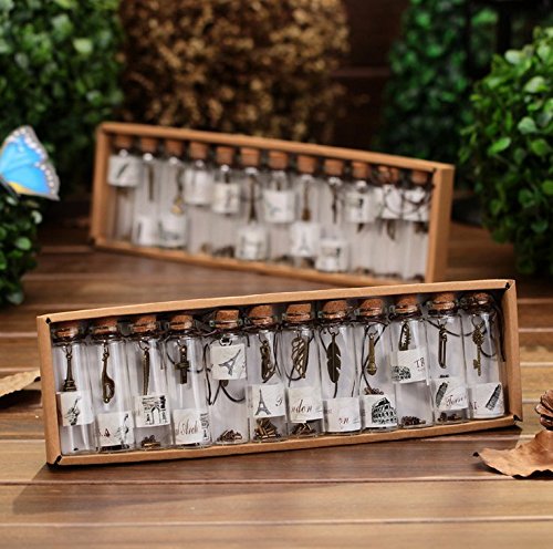 12Pc Mini Glass Bottle fashion metal Pendant Wishing bottle