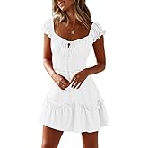 YOBECHO Womens Summer Ruffle Sleeve Sweetheart Neckline Printing Dress Mini Dresses