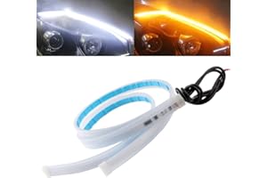 QASIM 45cm Flexible Car DRL LED Strip Daytime Running Lights with 17.7inch Sequential Guide Turning Signal Light for Car Motorcycles White&Yellow,2-Pack