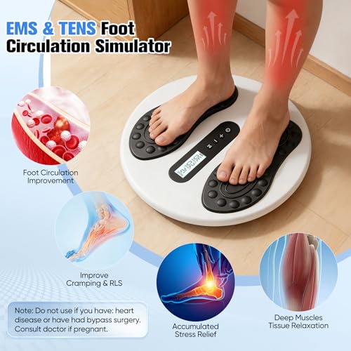 Circulation Stimulator for Feet and Legs, EMS Foot Massager with 8 TENS Pads, 12 Modes and 20 Intensity Levels, Electric Foot Massager Relieves Neuropathies and Circulation