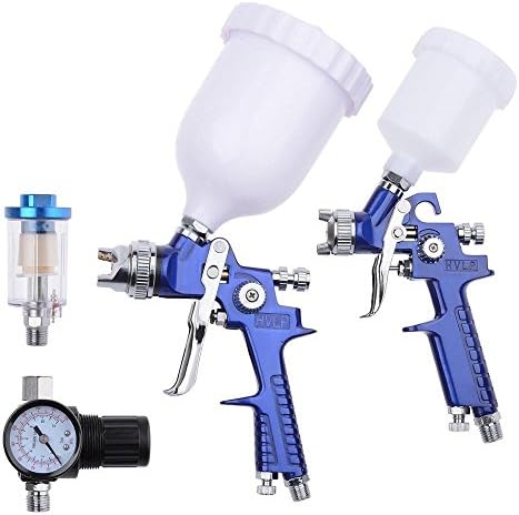 1.0 & 1.4 Nozzle Paint Base Primer HVLP 2-Spray Guns Kit Gauge Auto Gravity Feed